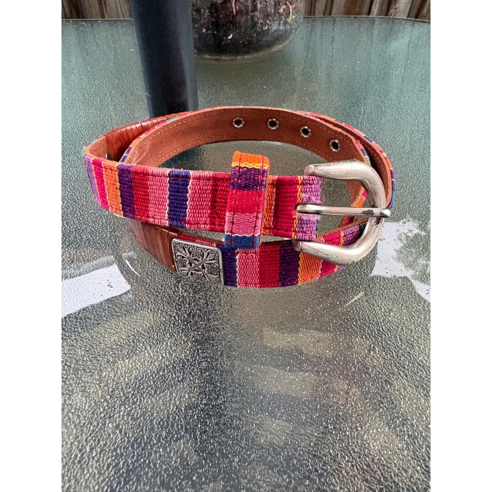 VTG Fossil Women Multi Wrap Belt Woven Striped Leather Pink Orange M BT830099702 - Picture 1 of 9